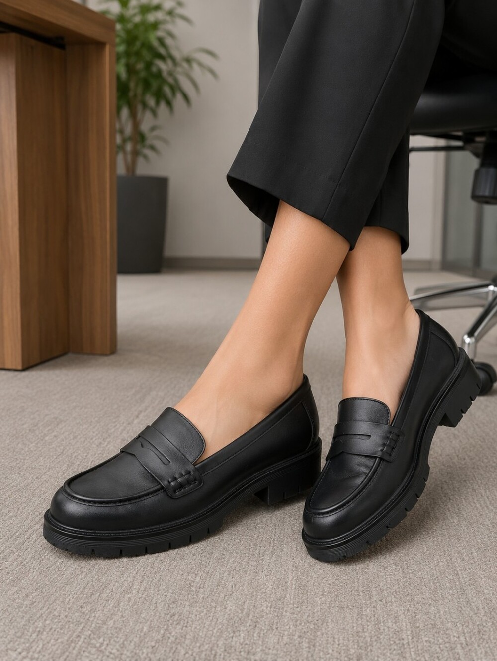MIA Women's Size 8.5: Black Leather Penny Loafers — Sleek Office & Casual